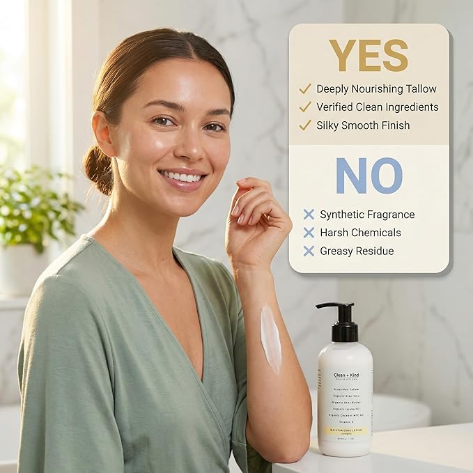 Daily Moisturizing Lotion – Tallow Body Lotion with Aloe Vera, Shea Butter, Jojoba Oil, MCT Oil & Vitamin E – Deep Hydration for Dry, Rough, Sensitive Skin (8 oz, Lemongrass)
