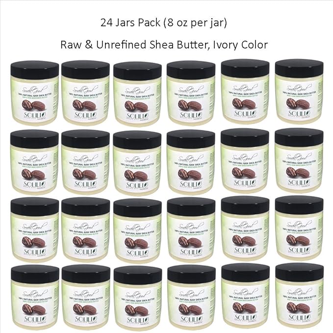 SmellGood - Pure Unrefined Shea Butter, totally natural and organic, ivory color, packed in 8OZ Jar, 24 Units