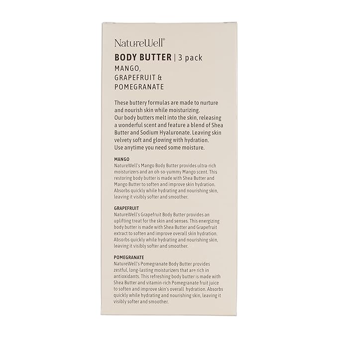NATURE WELL Shea Body Butter Variety Pack, Includes Grapefruit, Mango, & Pomegranate, Provides Ultimate Nourishment & Hydration, 3 Pack (8 Oz Ea)