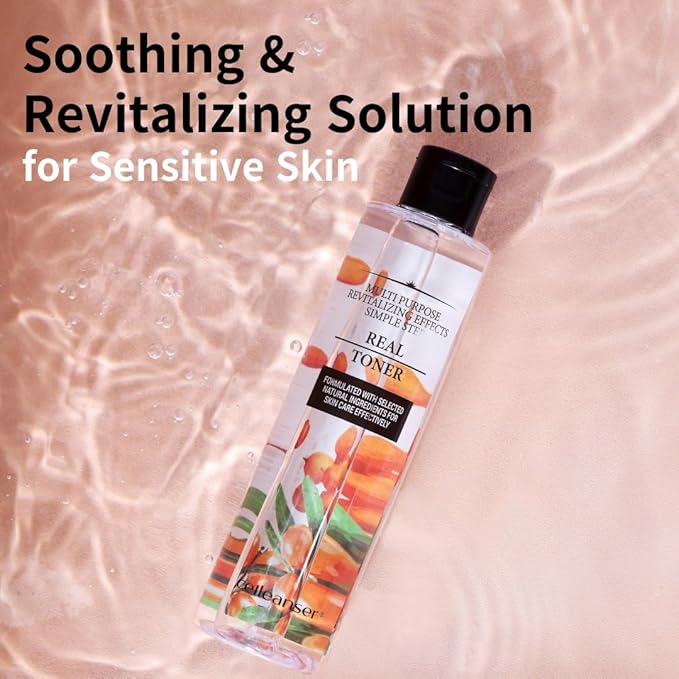 Real Toner-Facial Toner with Sea Buckthorn Extract for Soothing, Revitalizing and Hydrating Skin, Alcohol-Free, Vegan, 6.76 oz