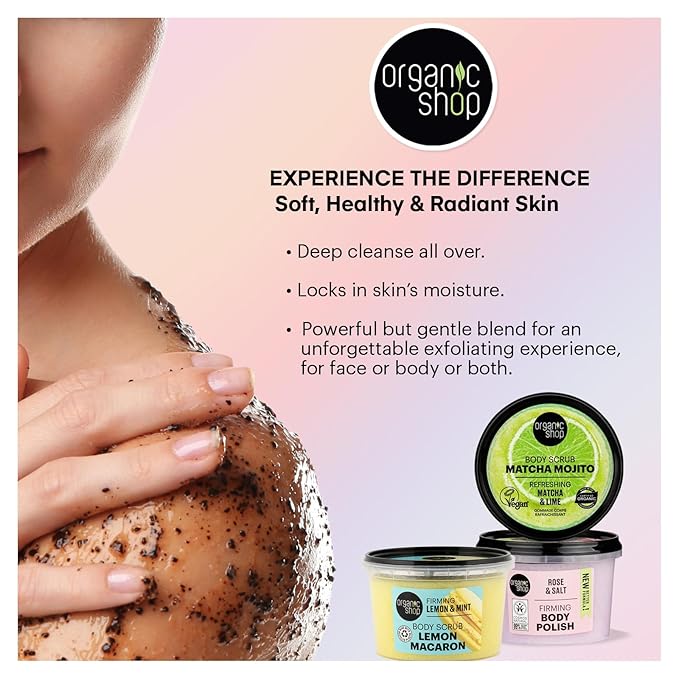 Organic Shop Eucalyptus & Blackcurrant, Sugar Softening & Exfoliating Body Scrub, 100% Vegan & Organic, Daily Exfoliant, Detox & Moisturizer, Body Intensive Care & Skin Toning. 250ml.