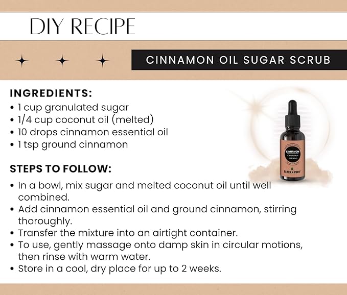 Earth N Pure Cinnamon Essential Oil for Home Fragrance | Best for Aromatherapy | Helps in Meditation | Used in Diffusers, Candles, Air Fresheners, Soaps 30 ML