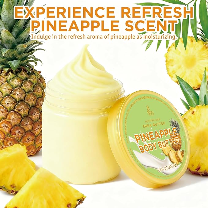 Pineapple Body Butter, Shea Body Butter for Women Dry Skin, Natural Pineapple Lotion for Body Care Smell Good-6.8 floz(200ml)