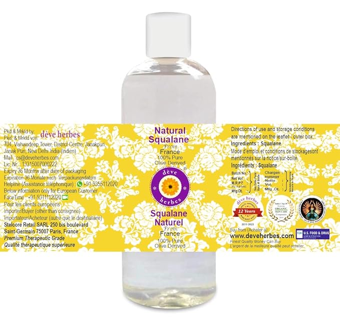 dève herbes Natural Squalane Oil (derived from Olives) 200ml (6.76 oz)