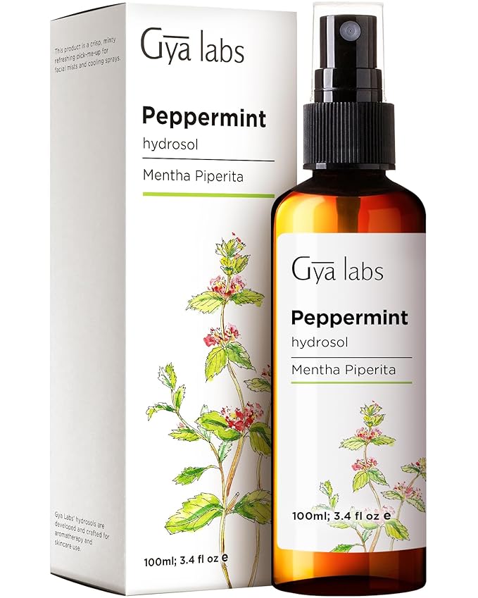 Gya Labs Peppermint Hydrosol - 3.4 Fl Oz - Hydrating Face & Body Mist for Skin Toner & Hair Refresher - As Pillow, Room & Linen Spray for Fresh Scent