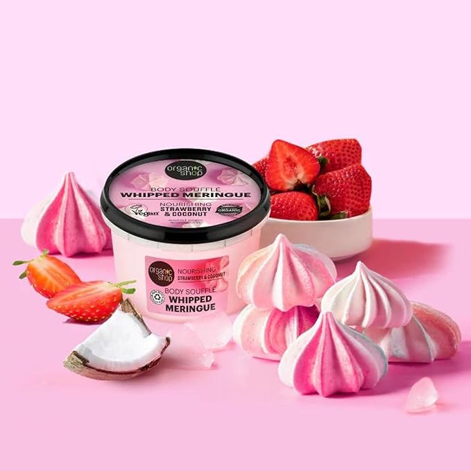 Organic Shop Coconut & Strawberry Deep Nourishing & Hydrating Body Cream, 100% Vegan & Organic, Daily Moisturizer, Body, Face, Hand & Foot Natural Lotion, Intensive Care & Skin Restorer.