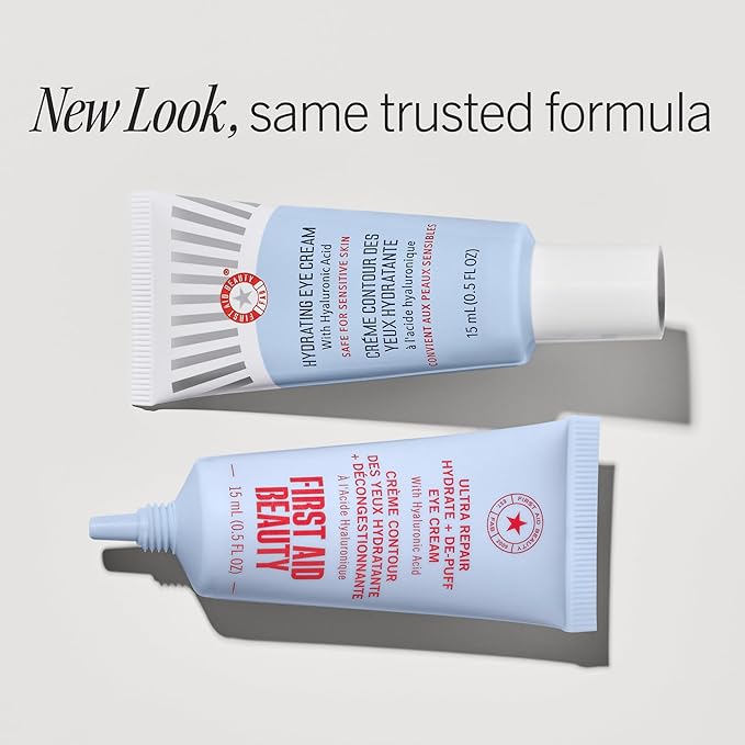 First Aid Beauty - Hydrating Eye Cream with Hyaluronic Acid, Nourishing Eye Cream that Provides 24 hours of Hydration, Helps Smooth Fine Lines, Wrinkles & Puffiness, Safe for Sensitive Skin, 0.5 oz