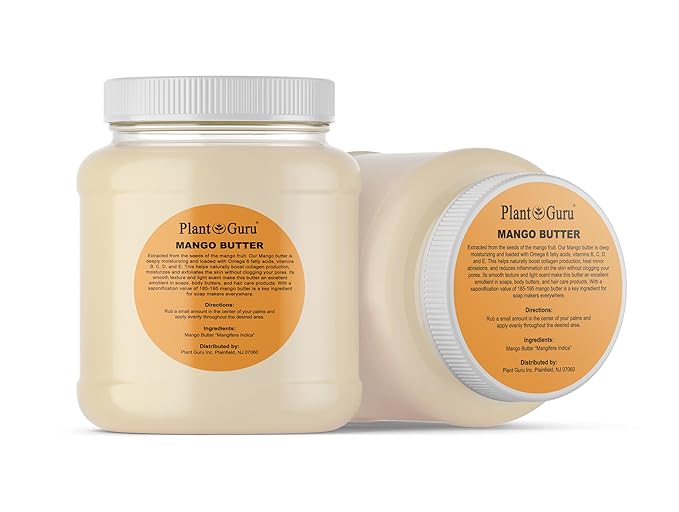 Plant Guru Raw Mango Butter 3 lbs. Bulk Jar - 100% Pure Natural Unrefined - Great for Skin, and Hair Growth. DIY Soap Making, Body Butters, Lotions and Creams.