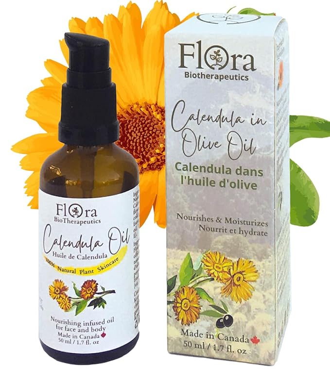 FLORA Organic Calendula Double Infused in Organic Olive Oil. 100% Natural Moisturizer.1.7 fl oz. Made in Canada