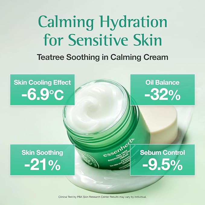 Tea Tree Soothing In Calming Cream for Sensitive Skin with Tea Tree Oil & Cica, Helps reduce redness and breakouts, Soothing skin and providing hydration, Korean Skin Care (2.70 fl.oz)