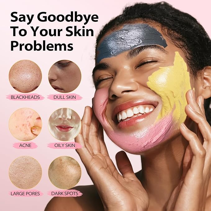 YLNALO Easter Gifts 3 Pcs Clay Facial Mask Set - Turmeric Vitamin C, Dead Sea and Himalayan Clay Skin Care Mask for Deep Cleansing, Moisturizing, and Refining Pores, Spa Facial Mask Set