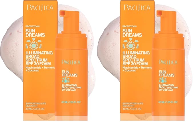Pacifica Facial Sunscreen - Sun Dreams Illuminating SPF 30 Foam Broad Spectrum Every Day Face Lotion UVA/UVB Protection (Pack of 2)