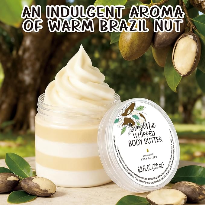 Brazil Nut Whipped Body Butter, Shea Body Butter for Women Dry Skin, Natural Brazil Nut Lotion for Body Moisturizer-Deep Moisturizing and Softening-6.8 floz(200ml)