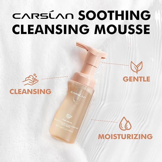 CARSLAN Face Wash, Gentle Hydrating Foaming Facial Cleanser, Soothing Cleansing Mousse, Deep Cleans Pores, Makeup Remover, Daily Face Cleanser for All Skin Types (1.69 Fl Oz)