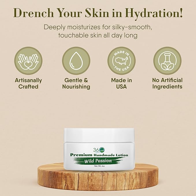 360Feel Wild Passion Body Lotion - Hydrates with Coconut & Olive Oil, Plant-Based, Non-Greasy, Sensitive Skin, All Day Use