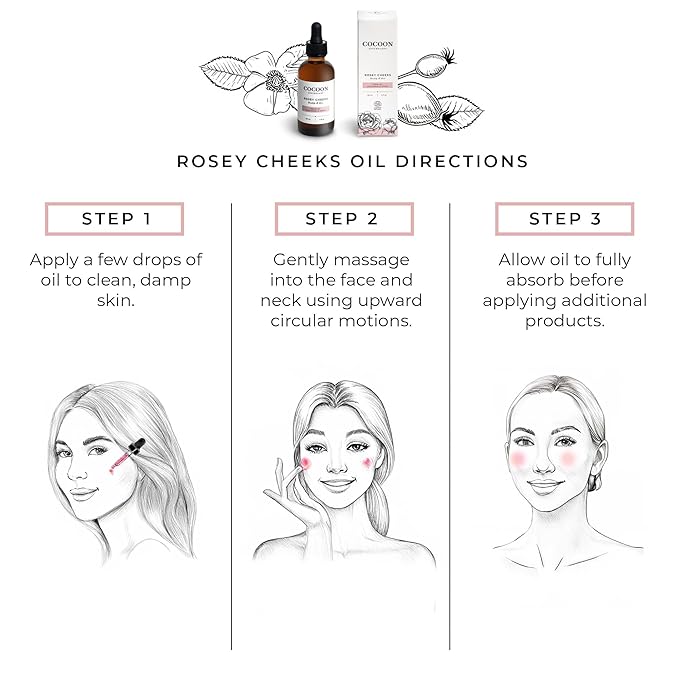 Cocoon Apothecary 2 fl oz Rosey Cheeks Facial Oil Serum | Ecocert Cosmos Natural | Facial Serum For Women, Dry Skin, Natural Ingredients Avocado Oil, Camellia Seed Oil, Rosehip CO2, Rose Absolute