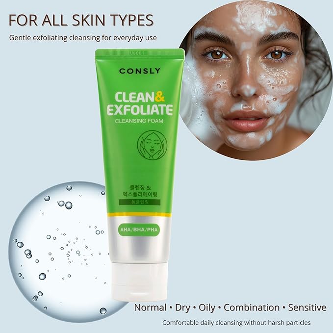 AHA BHA PHA Cleansing Foam | Korean Foaming Face Wash | Gentle Exfoliating Cleanser for Pores & Uneven Texture | Removes Makeup & Sunscreen | K-Beauty Face Cleanser | 120 ml / 4.06 fl oz.
