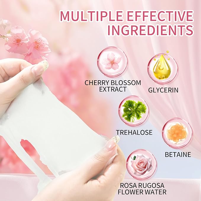 Face Masks Skincare, Pack of 5 Sheet Masks, Hydrating Facial Mask for All Skin Types, Long-lasting Moisturizing, Soothing, Cherry Blossom