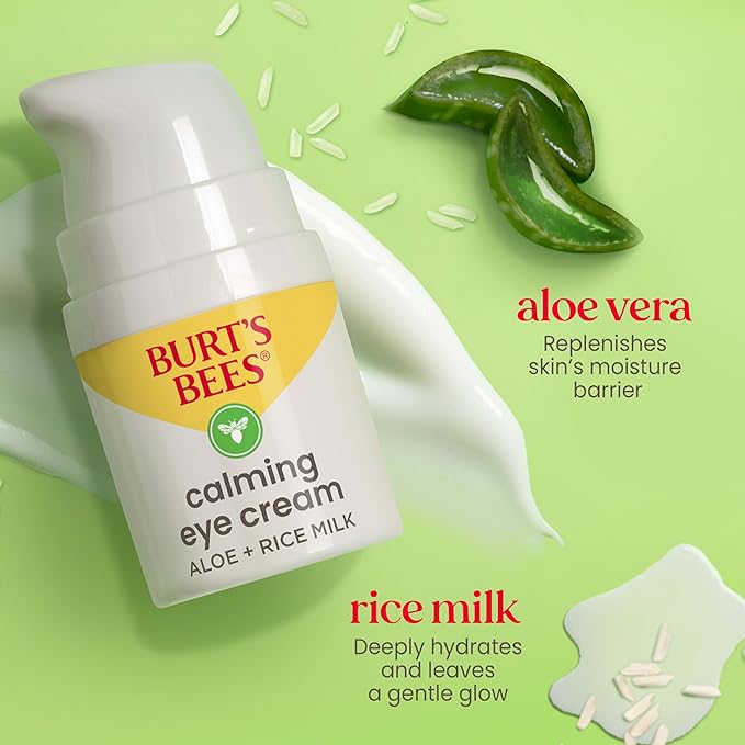 Burt's Bees Calming Eye Cream With Aloe and Rice Milk, Moisturizes Without Causing Redness or Irritation, 98.7 Percent Natural Origin Skin Care, 0.5 oz. Bottle, (Pack of 2)