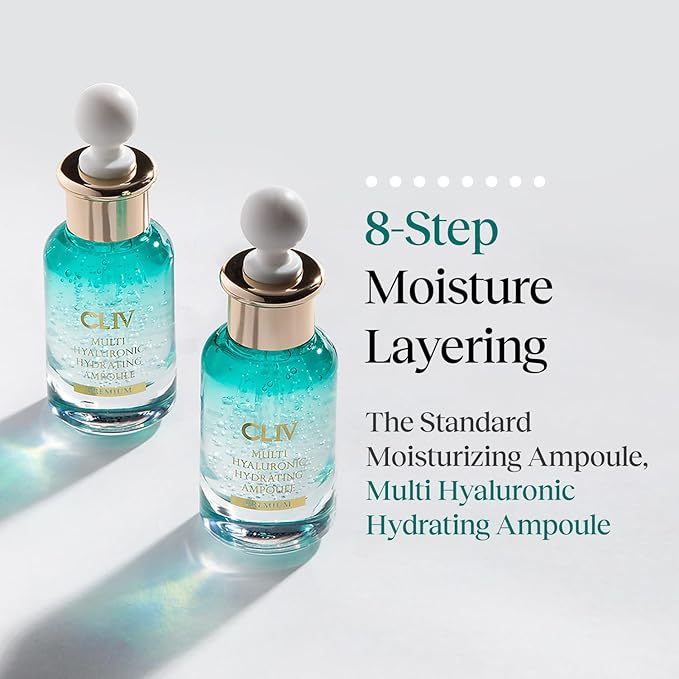 CLIV Multi Hyaluronic Hydrating Ampoule | 85% Hyaluronic Acid, 8-Layer Hydration, Ceramides & Panthenol for Deep Moisture Care | Korean Skincare Nourishing Serum | 1.01 Fl Oz (Pack of 1)