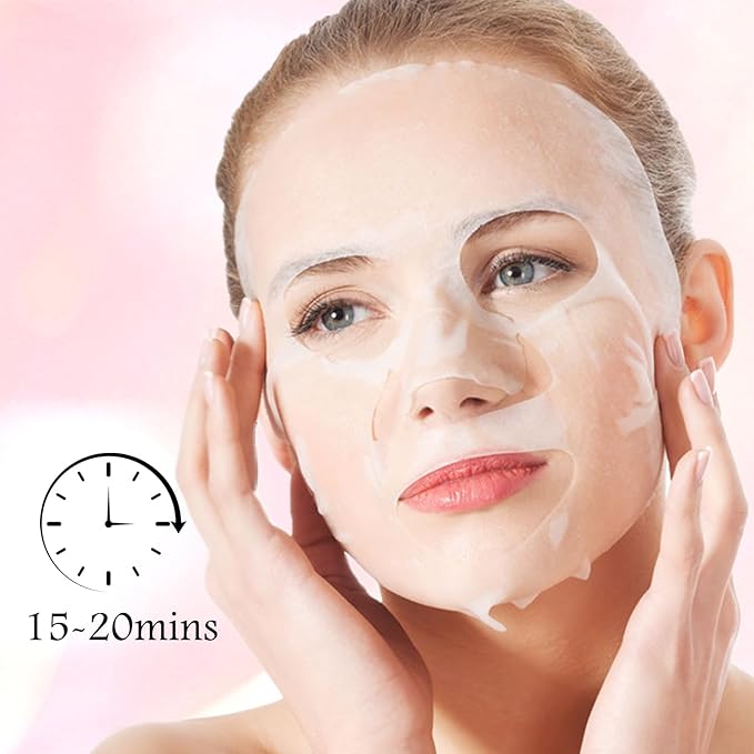 Hydrating Facial Masks Skincare for Women,Pink Rose Face Mask Sheet Skincare, Moisturizing Face Mask for All Skin Types (10-Packs)
