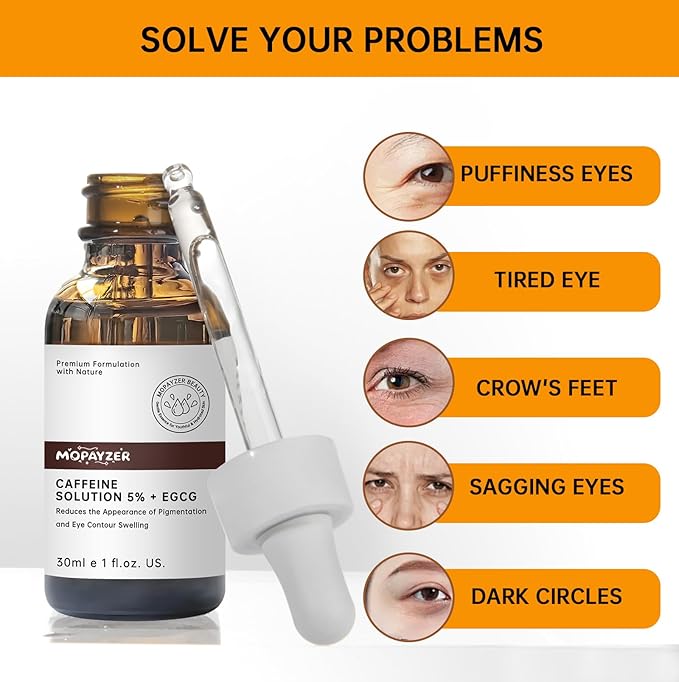 Caffeine Solution 5% + EGCG, Caffeine Eye Serum For Face, 30 ML/ 1 PCS Moisturizing Under Eye Solution For Reduces Dark Circles & Puffiness.