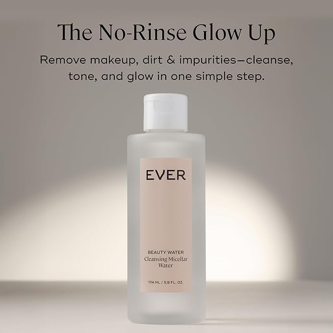 EVER Beauty Water Micellar Cleaning Water & Eye Makeup Remover – Rose Water, Lactic Acid & Pro/Prebiotics Cleanser for Sensitive Skin, Removes Waterproof Makeup, Tones & Hydrates - 5.9 fl oz