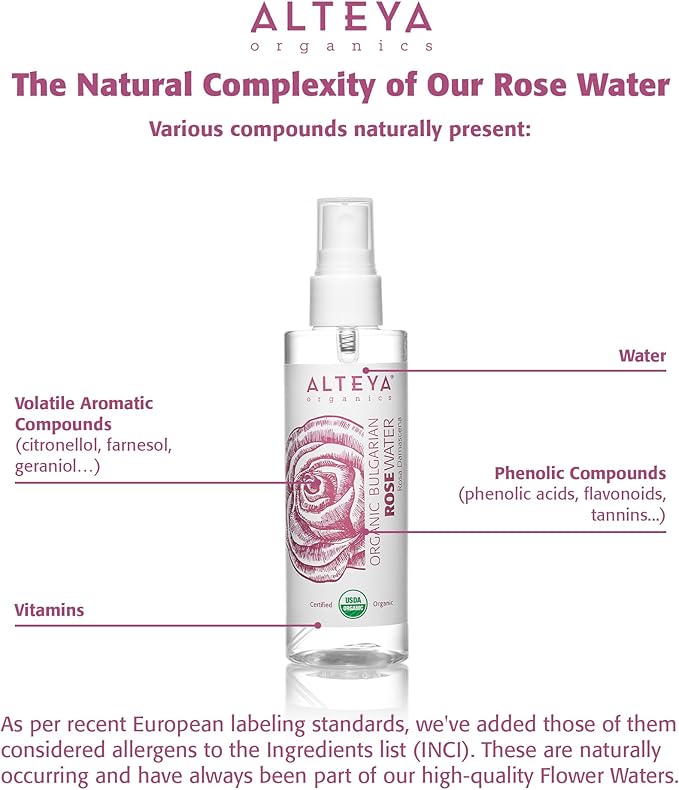 Alteya UDSA Organic Bulgarian Rose Water 3.4 Fl Oz Spray