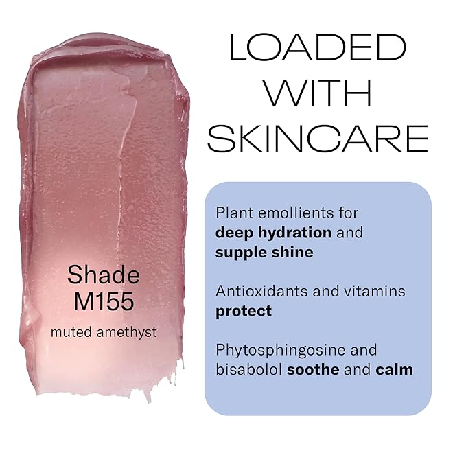 MOB Beauty Hydrating Shine Lip Balm, M155 Smoky Amethyst Tinted Lip Balm Stick with Jojoba and Sunflower Oils, Moisturizing Glossy Finish, Vegan, Cruelty Free