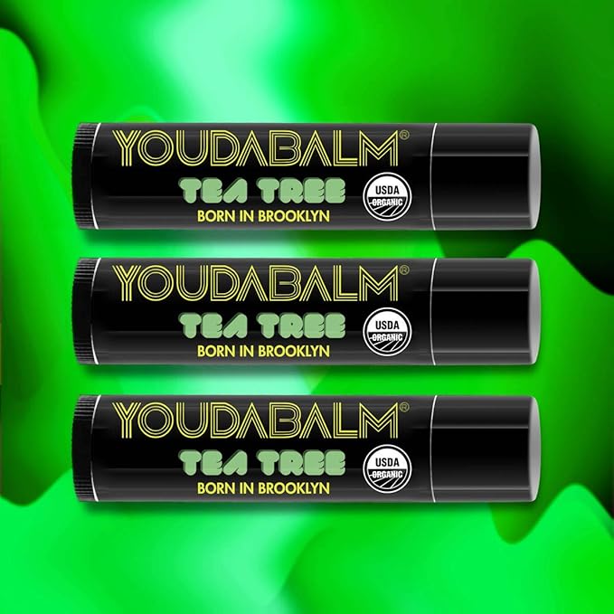 Organic Lip Balm, Tea Tree Flavor - 100% Natural Lip Moisturizer, USDA Certified - Lip Balm for Dry, Cracked Lips (3 Pack)