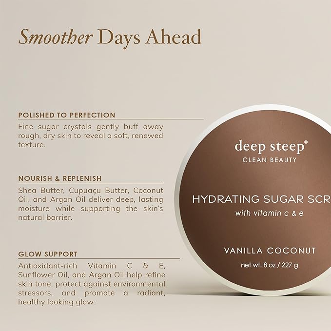 Deep Steep Sugar Scrub, Passion Fruit Guava, 8 oz – Exfoliating Body Scrub with Organic Coconut Oil, Shea Butter & Argan Oil – Vegan, Clean Beauty, Smooth, Soft & Nourished Skin