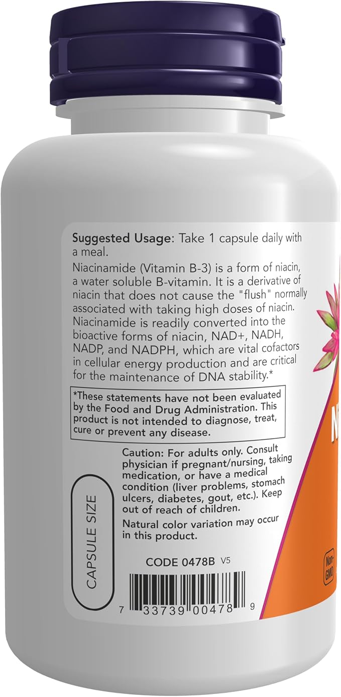 NOW Foods Supplements, Niacinamide (Vitamin B-3) 500 mg, Energy Production*, 100 Veg Capsules