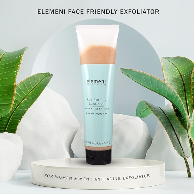 elemeni Skin Care Face Friendly Exfoliator - Organic Face Scrub for Men and Women | Facial Cleanser & Revitalizing Deep Cleaning Mask with Moisturizing Alpha Hydroxy Acid | 5.5 OZ Vegan Friendly