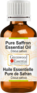 Greenwood Essential Saffron Essential Oil (Crocus sativus) Pure | Non-Sticky | Non-Greasy | Lightweight | Men & Women | All Skin Types | Steam Distilled 5ml (0.16 oz)