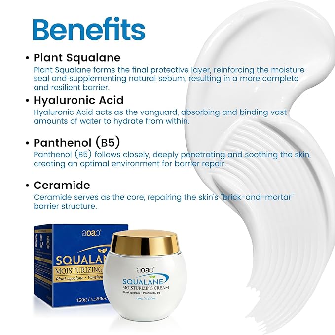 Squalane Face Cream, Ceramide Face moisturizer for Women with Hyaluronic Acid & Panthenol, Moisturizing Treatment for Dry Sensitive Damaged Skin, Nourishing Plant-Derived Formula, 4.59oz Value Size