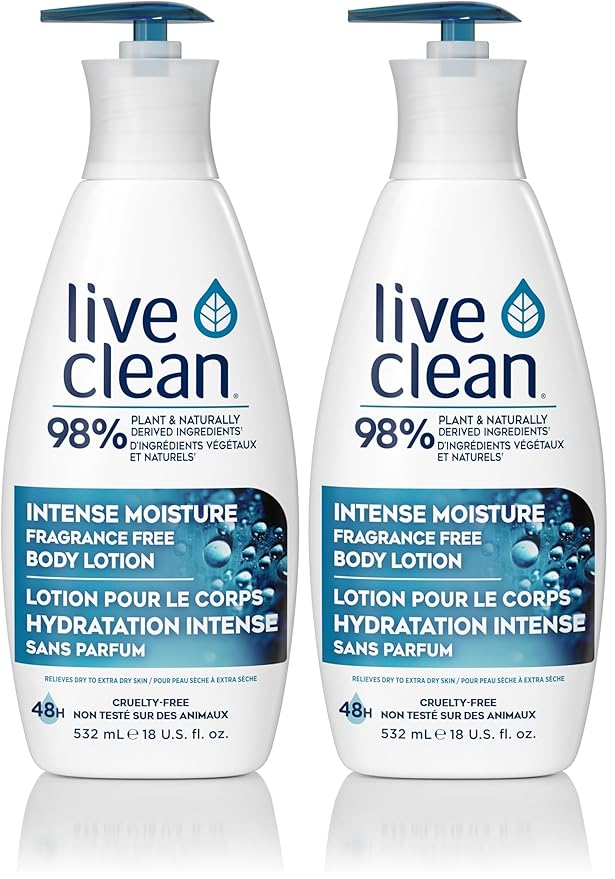 Live Clean Intense Moisture Fragrance Free Body Lotion, 18 Fl Oz (Pack of 2)