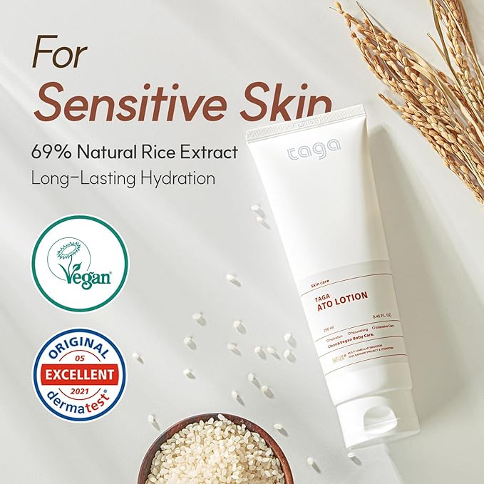 TAGA ATO Lotion 250ml | Vegan Hypoallergenic Moisturizer for Sensitive & Dry Skin | Lightweight, Fast-Absorbing Body Lotion | Non-Sticky Daily Hydration for the Whole Family