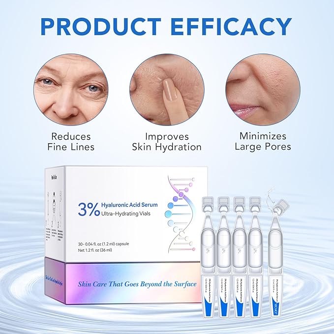 60PCS Ultra Hydrating Hyaluronic Acid Serum Tubes,3% Percent Hyaluronic Acid Moisturizer for Face & acne & scars,Single Use,Intensive Moisturizing, Skin Tightening, Emergency Repair, Anti-Aging