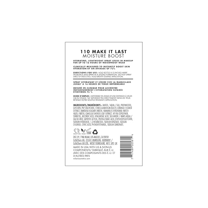 Milani Make It Last Moisture Boost Setting Spray - Alcohol Free Waterproof Makeup Finishing Mist - Hydrating & Soothing Formula for Sensitive Skin - 2 Count