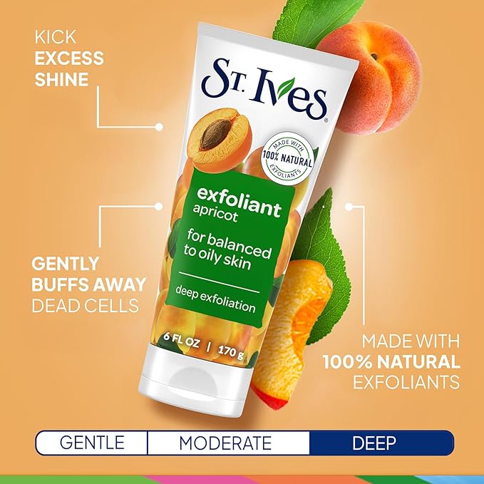 St. Ives Face Scrub, Exfoliant Variety 3-Pack, Fresh Skin & BHA Apricot Scrubs + Blackhead Clearing with Green Tea & Bamboo, 6 Oz Ea