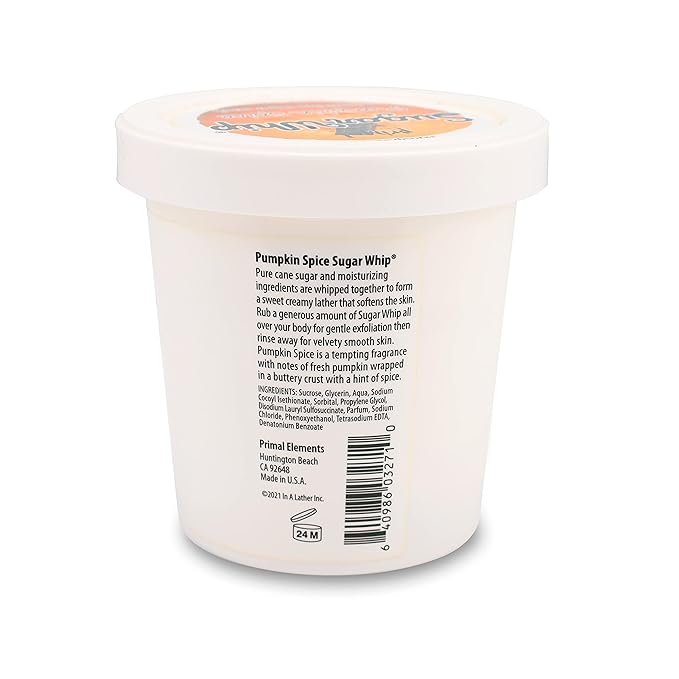 Primal Elements Sugar Scrub, Exfoliating Sugar Whip, Face and Body Cleanser, Moisturizer, Pumpkin, 10 oz Package