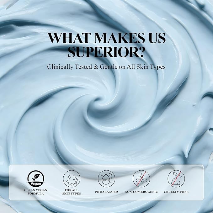 Deep Cleansing Blue Clay Face Mask, with Pearl Peptide & Radiance Mud, 5.3 oz Large Size – Hydrating Mud Mask with Brush, Zero Pore Blackhead Mud Facial Mask for All Skin Types