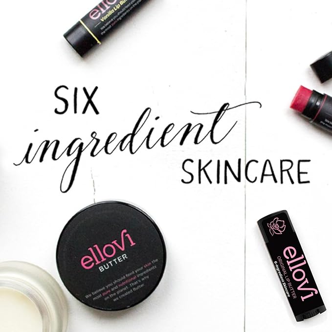 Ellovi Natural Lip Butter Lip Balm - Original - Pure Enough to Eat - Made With Just 6 Vegan Ingredients - 100% Natural & Organic Moisturizing Lip Care for All Day Hydration (4-Pack)