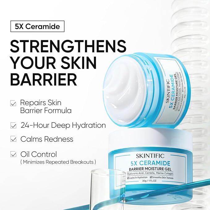 SKINTIFIC Face Moisturizer with 5X Ceramides, Hydrating Moisture Barrier Repair Cream for Sensitive/Oil Skin Types, Hyaluronic Acid & Centella, Daily Facial Moisturizer, Non-Comedogenic 30g/1 fl.oz