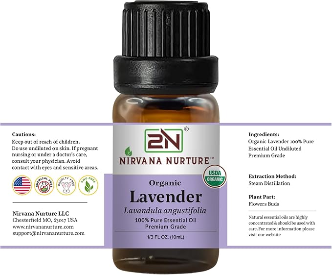 Lavender Essential Oil USDA Certified Organic, 100% Pure Natural Premium Grade, Undiluted- Aromatherapy Diffuser for Calm and Relaxation, Skin Care, Hair Care