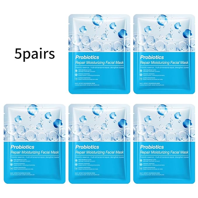 Hydrating Facial Mask Sheet Set of 5, Moisturizing Face Mask for Smooth and Supple Skin, Refreshing Self Care Beauty Probiotics One Size