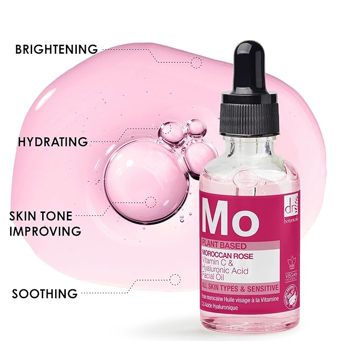 Dr Botanicals Vegan Moroccan Rose Superfood Face Oil with Vitamin C and Hyaluronic Acid | Nourishing Treatment for Youthful-Looking Skin | Enhances Elaciticity and Brightens Skin - Made in UK (30ml)