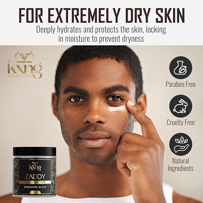 KXNG Cosmetics Organic Shea Body Butter Cream – 8oz | Deep Hydrating Body Butter for Men & Women with Shea, Cocoa, Mango & Coconut Oil | Moisturizer for All Skin Types, Hands & Feet – Zaddy XL