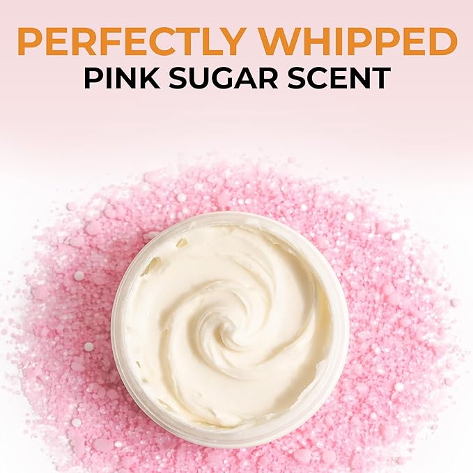 RA COSMETICS Whipped African Shea Butter with Pink Sugar – 100% Whipped Shea Body Butter from Ghana – Moisturizing Natural Skincare for Dry Skin, Hair, Scalp – Nourishes, Softens & Hydrates – 12oz