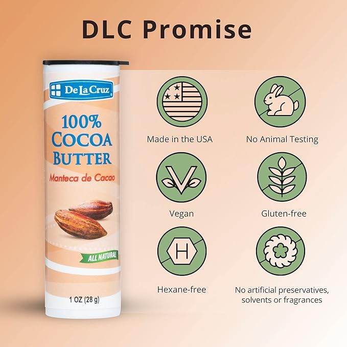 De La Cruz Cocoa Butter Stick - 100% Pure and Natural Cocoa Butter For Dry, Rough Skin - All Natural Hydrating Moisturizer, 1 OZ. (4 sticks)